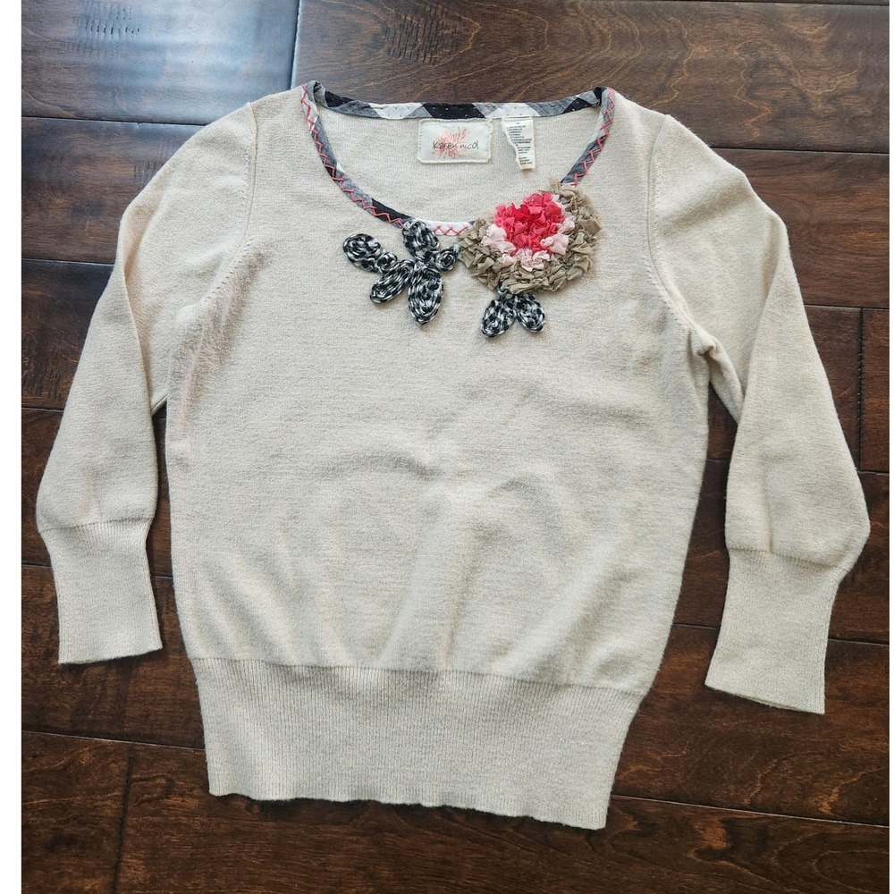 Anthropologie Karen Nicol Belladonna Embellished Pullover Sweater Metallic M EUC